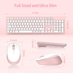 LeadsaiL Wireless Keyboard and Mouse Set, 2.4GHz USB Computer Keyboards and Mouse Combo, Ergonomic Design with 12 Multimedia Shortcuts for HP/Lenovo Laptop and Mac-Pink