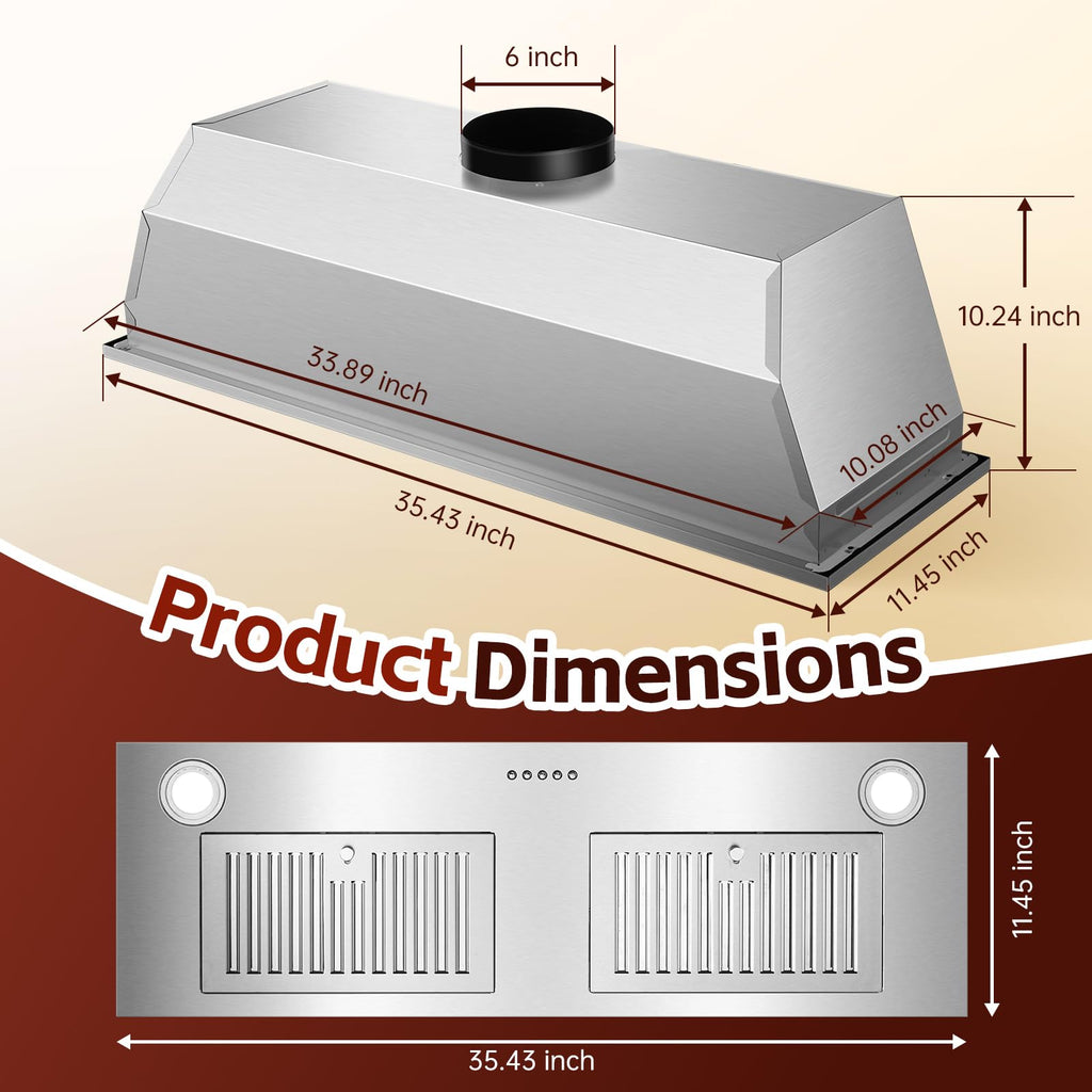Range Hood Insert 30 inch,Stainless Steel Kitchen Vent Hood 600CFM,Built-in Kitchen Stove Hood w/Front Button Controls and Front LED Lights,Baffle Filters,Ducted/ductless Convertible Duct