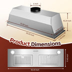 Range Hood Insert 30 inch,Stainless Steel Kitchen Vent Hood 600CFM,Built-in Kitchen Stove Hood w/Front Button Controls and Front LED Lights,Baffle Filters,Ducted/ductless Convertible Duct