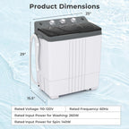 Giantex Portable Washing Machine, 20lbs Capacity, 12lbs Washer and 8lbs Spinner, Compact for Apartment RV, Gray & White, GX20313-PE