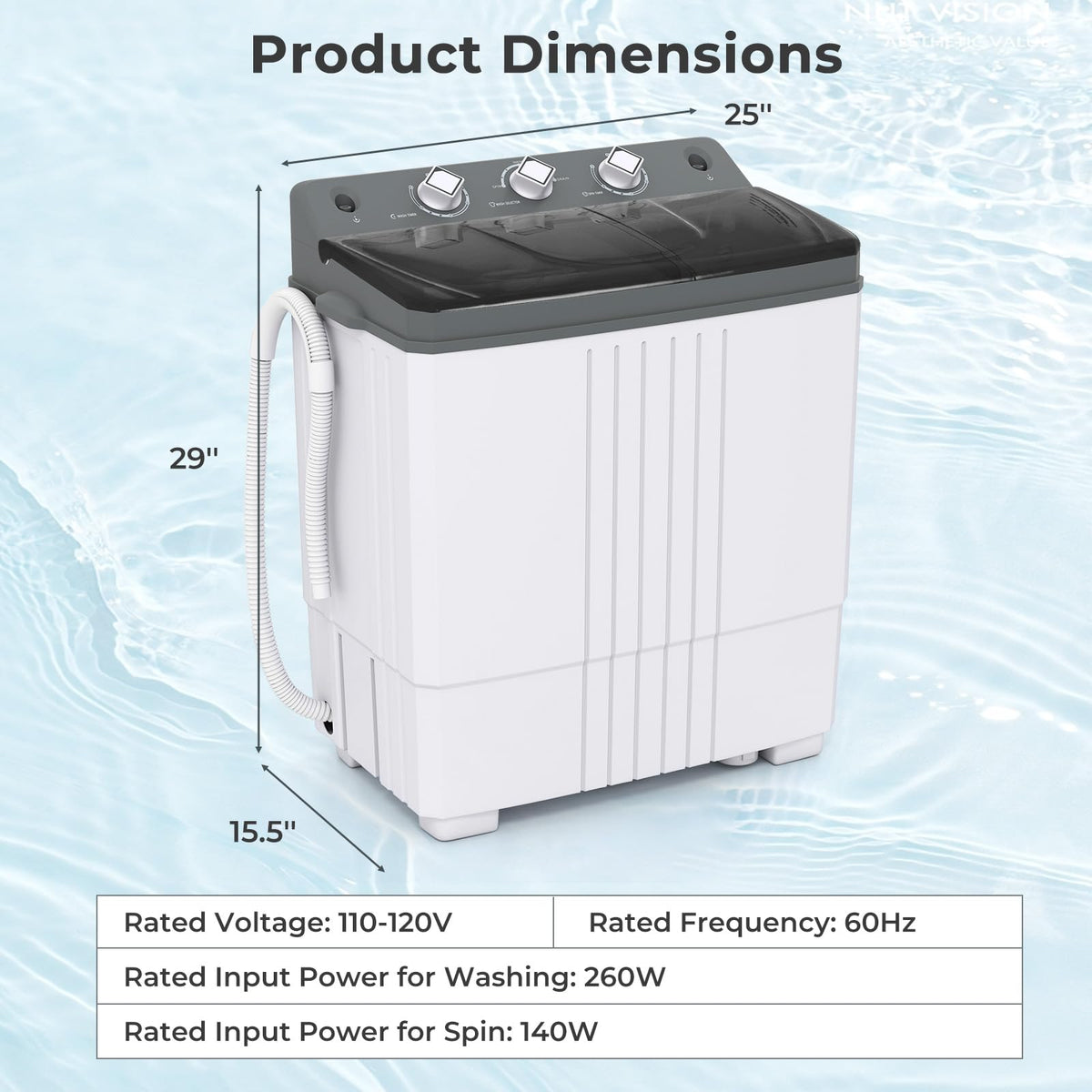 Giantex Portable Washing Machine, 20lbs Capacity, 12lbs Washer and 8lbs Spinner, Compact for Apartment RV, Gray & White, GX20313-PE