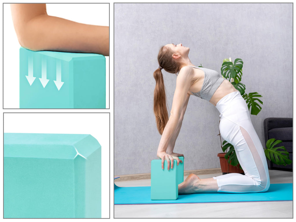 EXERZ Yoga Blocks 2pcs Gym Bricks -Comfortable Fitness Yoga Bricks, Anti-Slip, Lightweight and Travel Friendly Pilates Practice