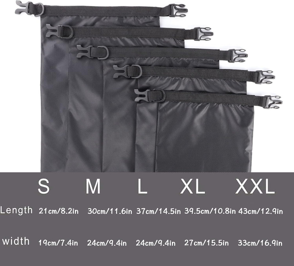 kuou 5 Pack Waterproof Dry Bags, 1.5L-6L, Lightweight, Black