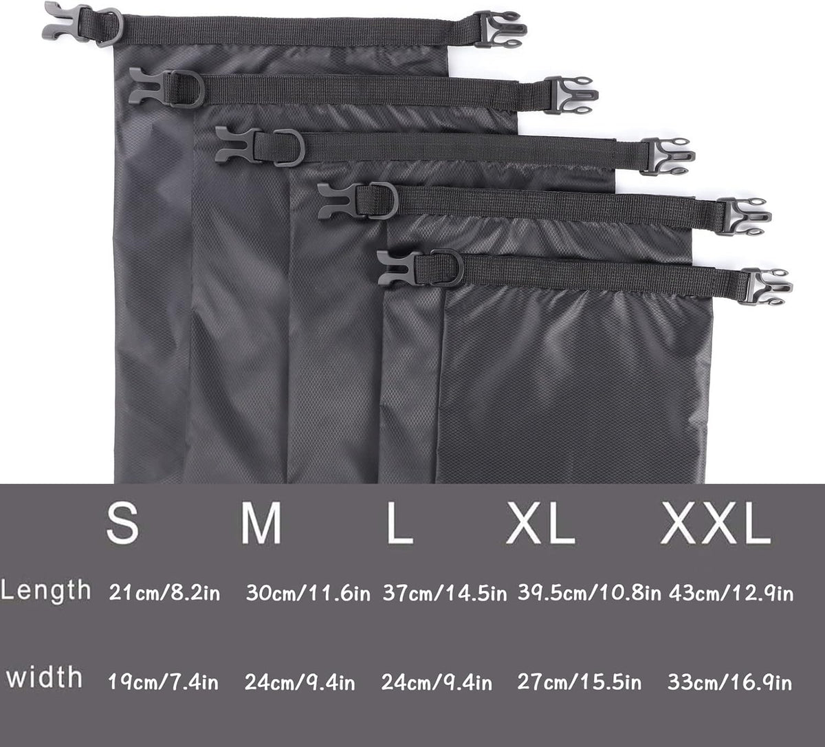 kuou 5 Pack Waterproof Dry Bags, 1.5L-6L, Lightweight, Black