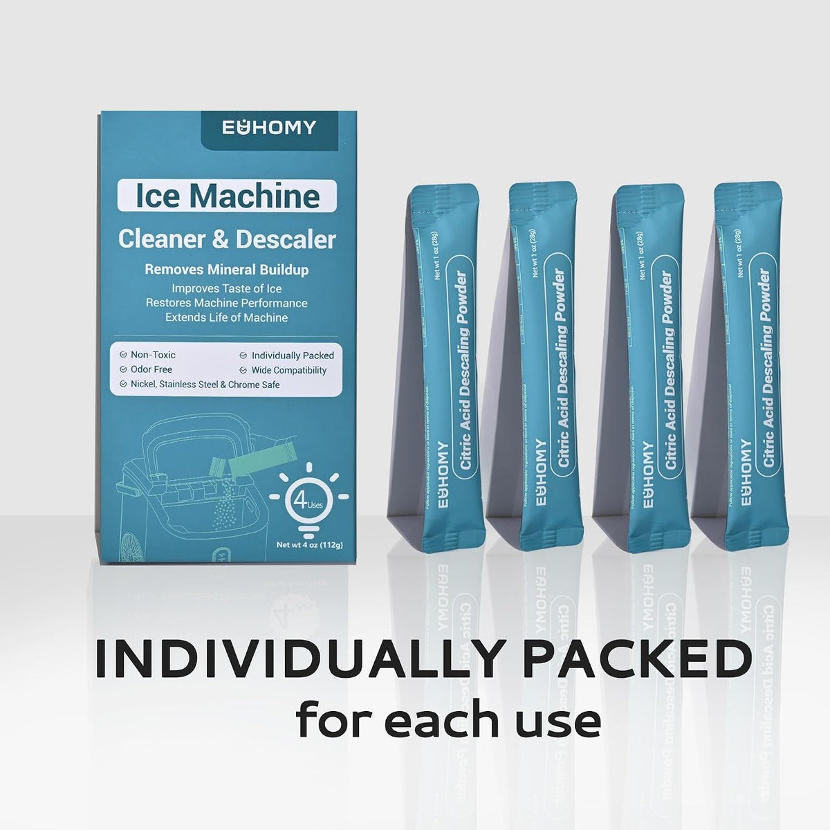 EUHOMY Ice Maker Cleaner & Descaler, 12 Uses & Individually Packed