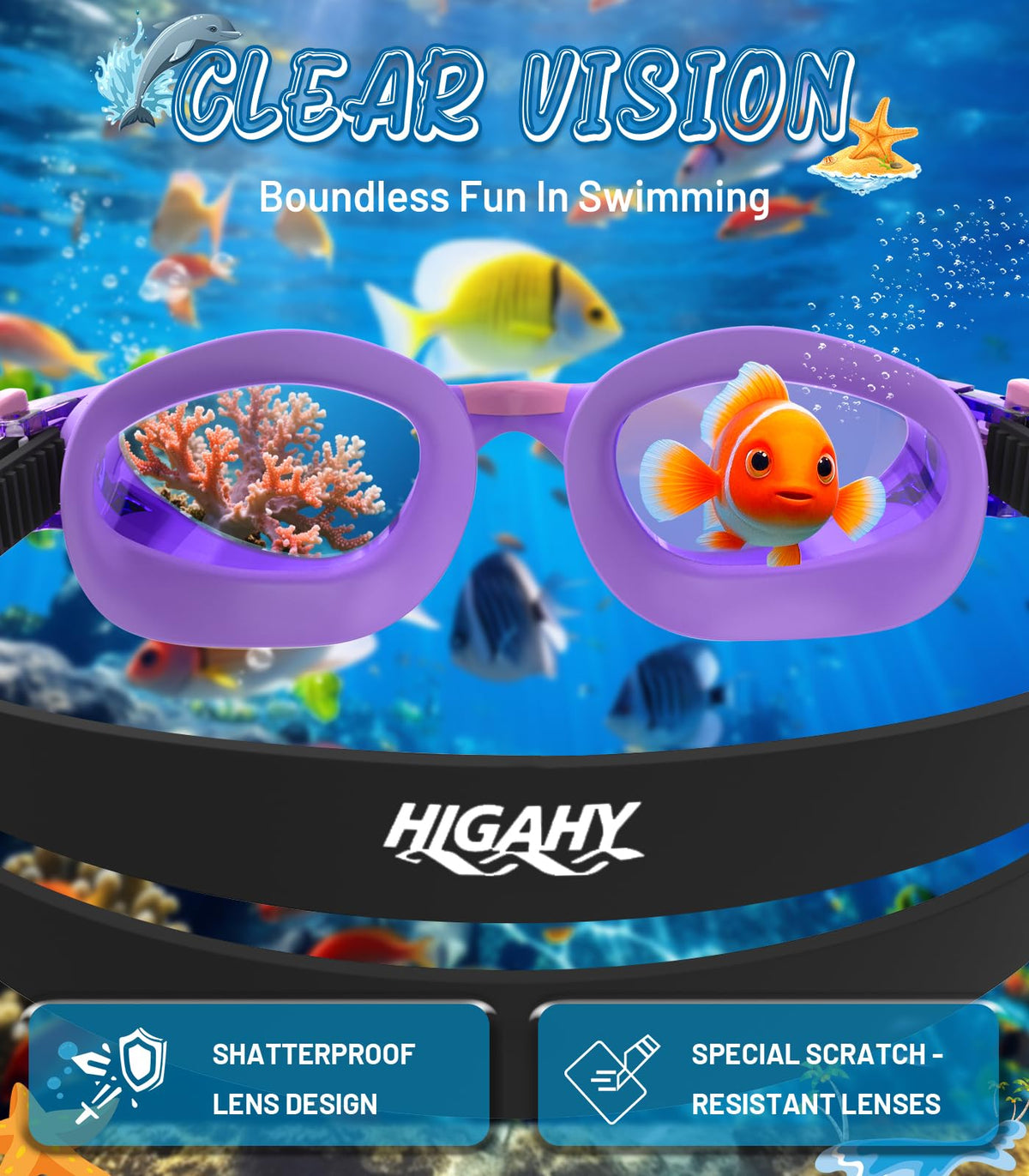 Kids Swimming Goggles for Boys & Girls Aged 6-14, Anti-Fog
