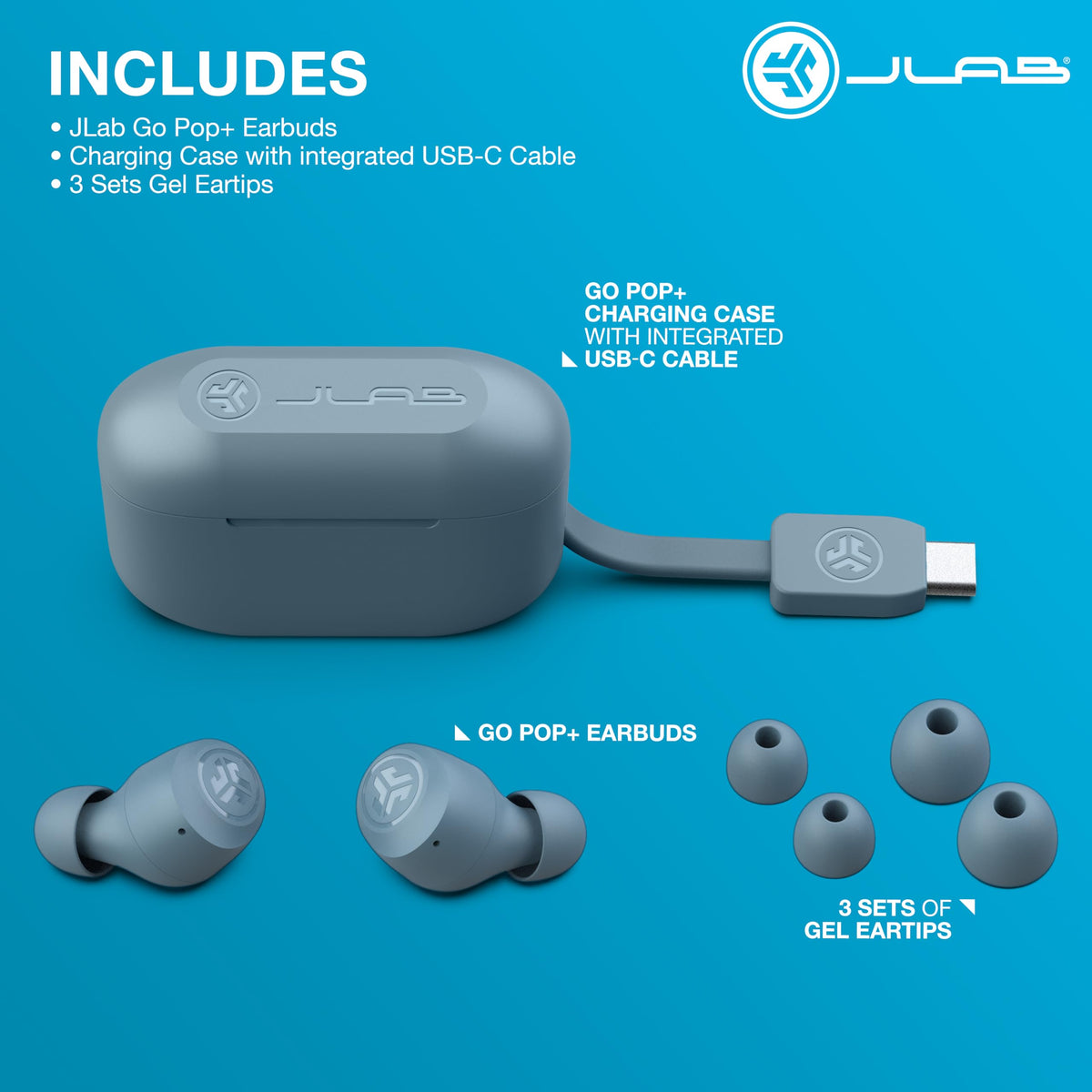 JLab Go Air Pop+ Earbuds, Dual Connect, EQ3 Sound, Black