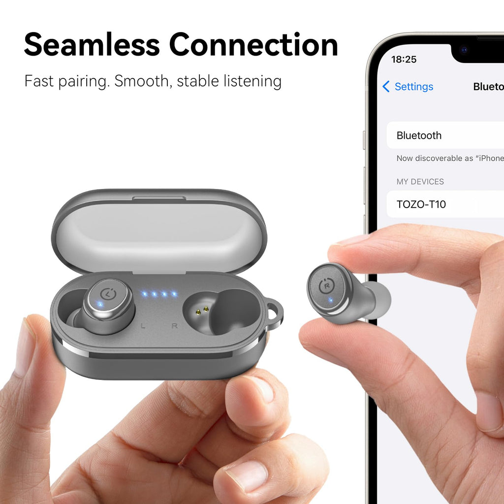 TOZO T10 Wireless Earbuds Powerful Bass Stereo Wireless Charging, APP, IPX8