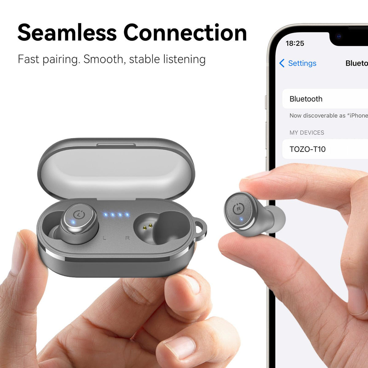 TOZO T10 Wireless Earbuds Powerful Bass Stereo Wireless Charging, APP, IPX8