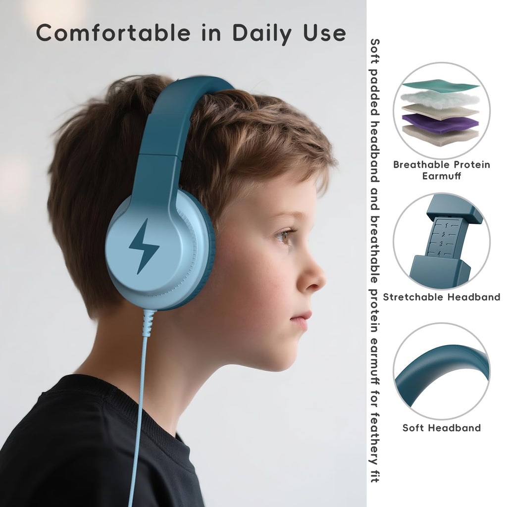 Candy Bila Wired Kids Headphones for School, Over-Ear for Boys Girls