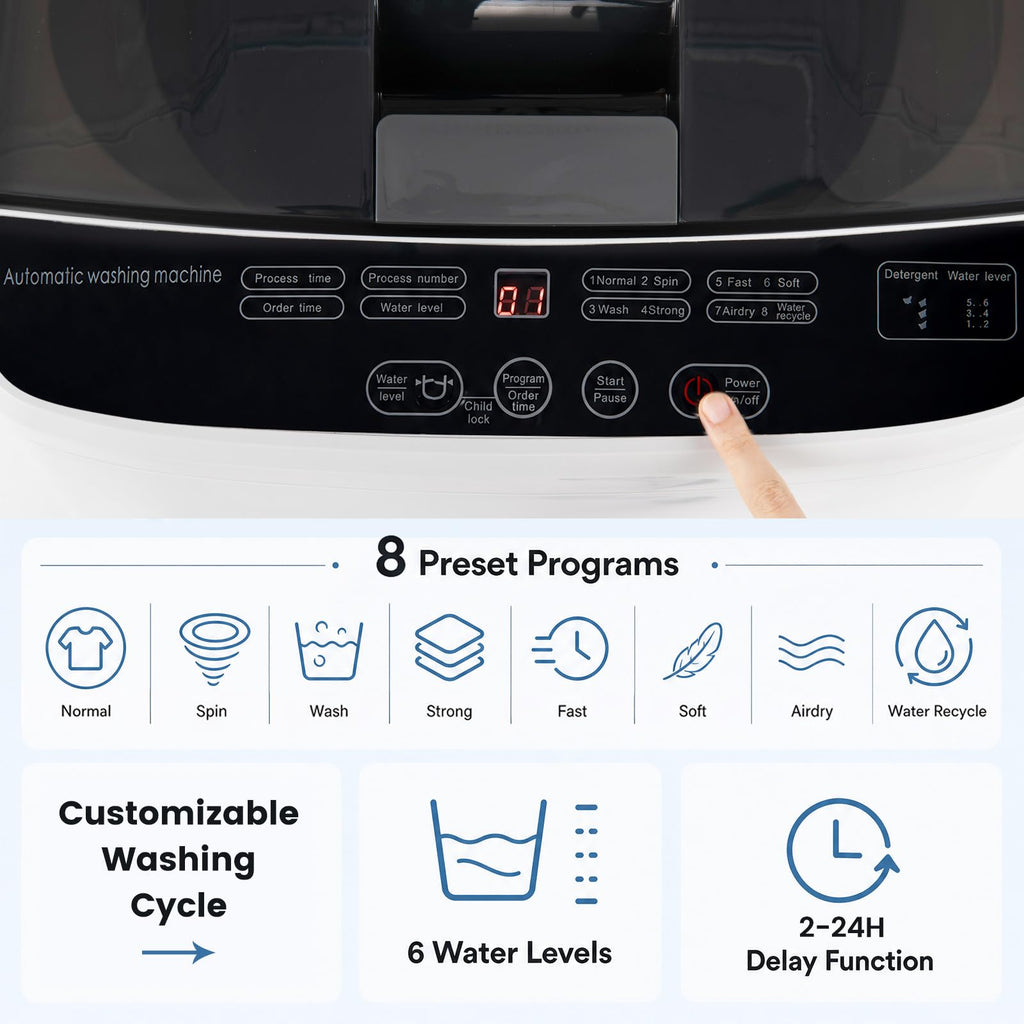 COSTWAY 8.8LBS Portable Washing Machine, Full-Automatic w/Drain Pump, White