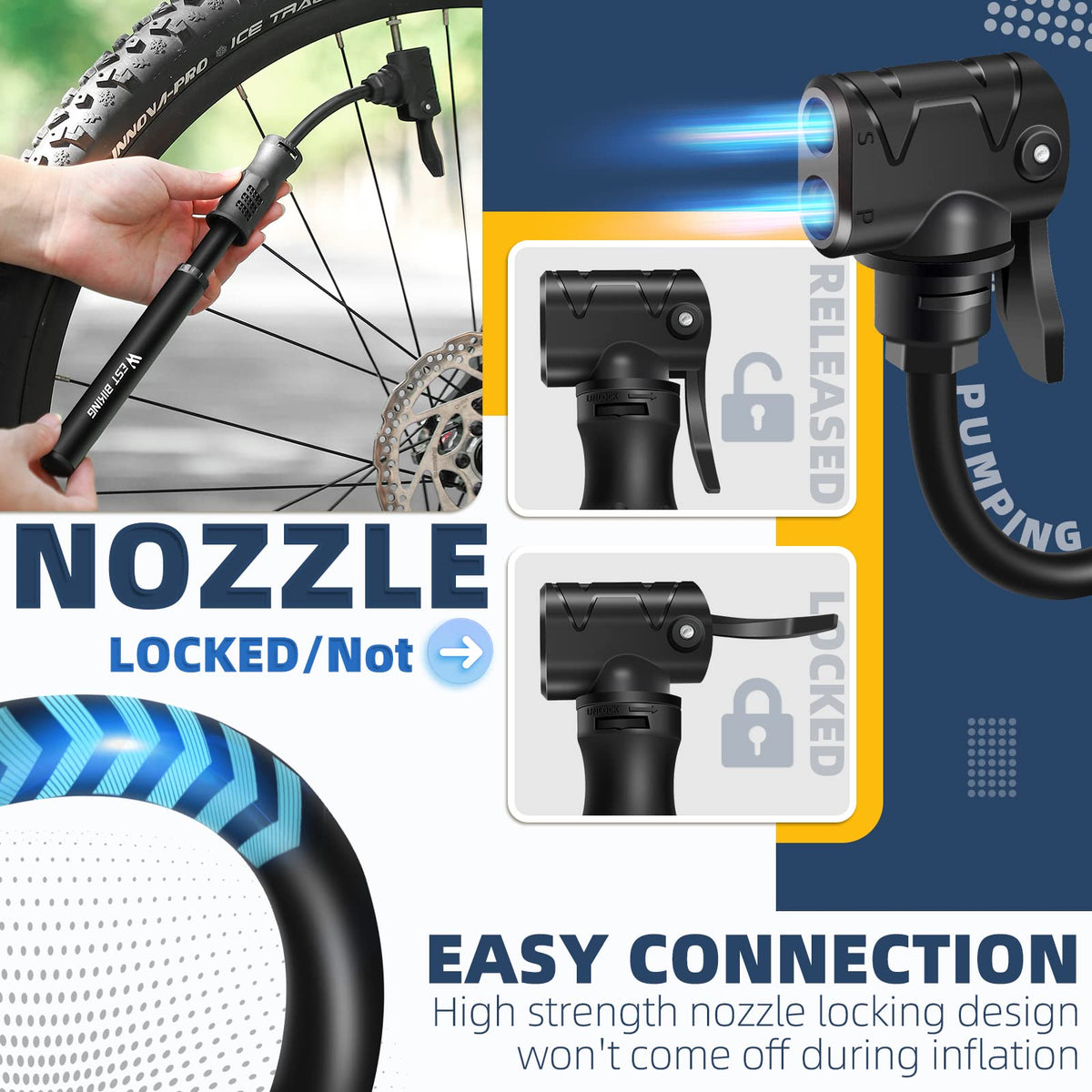 Bicycle Pump Mini Bike Pump Aluminum Alloy Cycle Pump for Presta & Schrader Valve, Portable Lightweight Bike Tyre Pump Fast Tyre Inflation Mini Air Pump For Mountain Road Bike Ball Pump