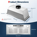 Range Hood Insert 30 inch,Stainless Steel Kitchen Vent Hood 600CFM,Built-in Kitchen Stove Hood w/Front Button Controls and Front LED Lights,Baffle Filters,Ducted/ductless Convertible Duct