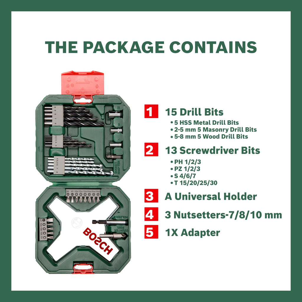 Bosch Accessories 34-piece Screwdriver/Drill bit Set (for Wood, Metal and Stone, Accessories for Drill Drivers)
