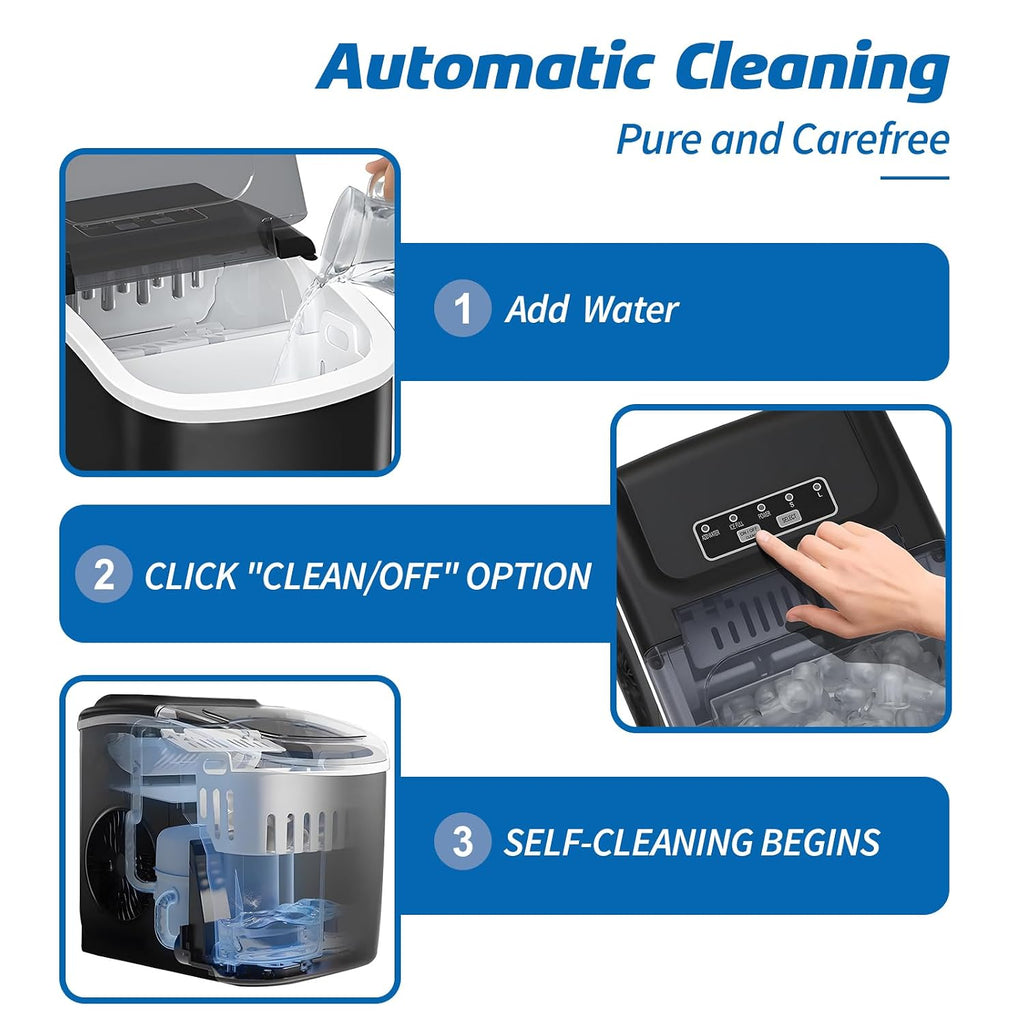 26LBS Per Day Portable Countertop Ice Maker, Self-Cleaning