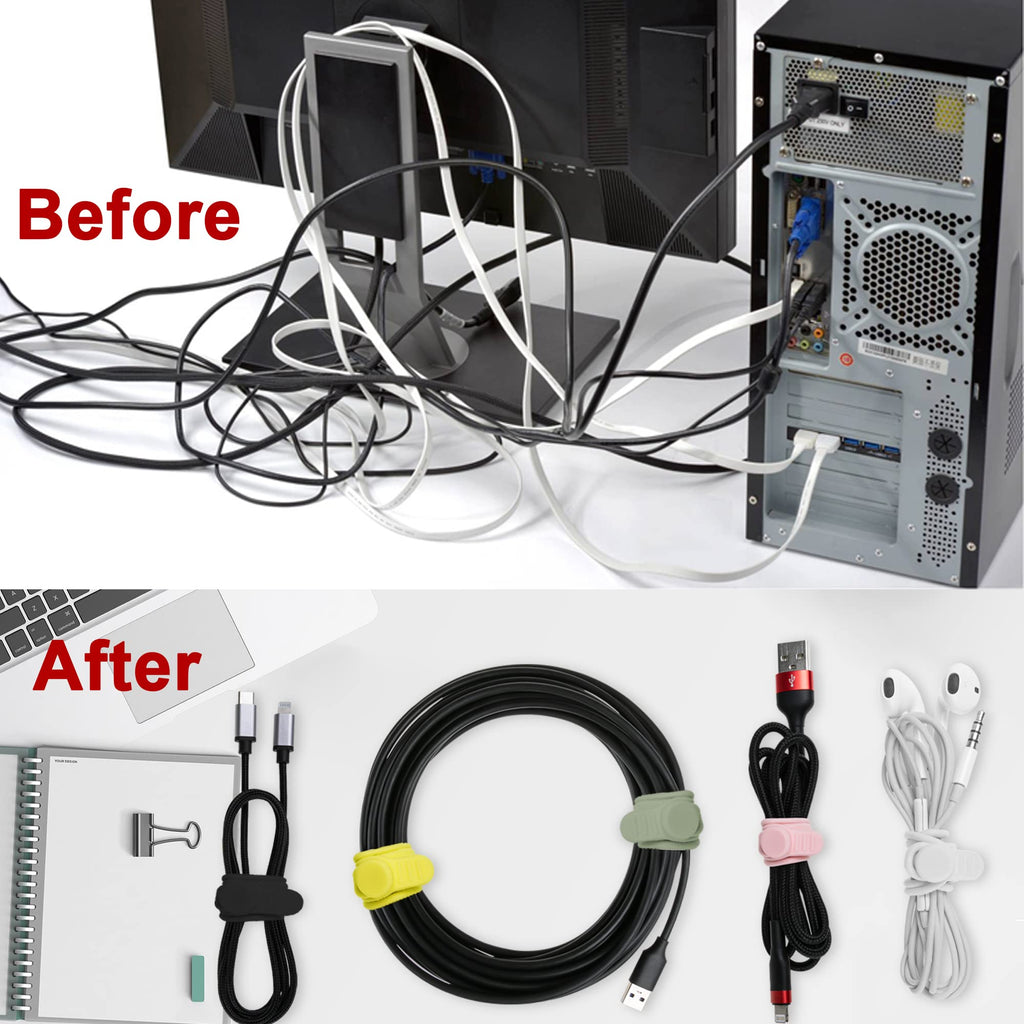 24Pcs Silicone Cable Ties, Cord Organizer Cable Management-Multi