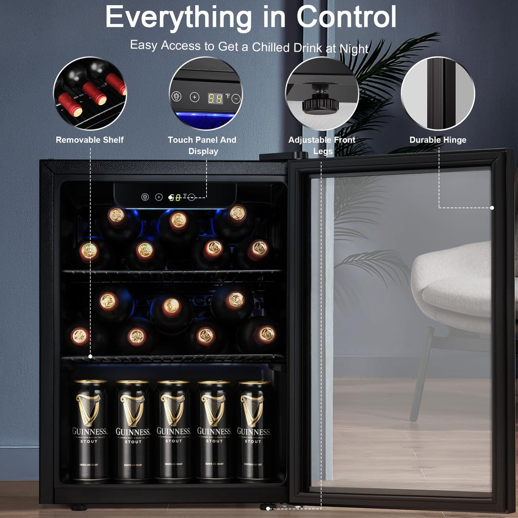 Antarctic Star 12 Bottle 48 Can Beverage Refrigerator Cooler - Mini Fridge Glass Door for Beer Soda Drinks or Wine,Freestanding Beverage Fridge for Home and Bar with Adjustable Shelving, 1.3 Cu. Ft.