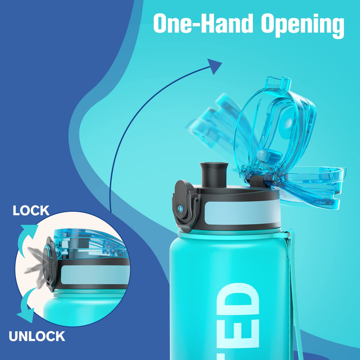 Sahara Sailor Water Bottle 1L, Leakproof Tritan Bottle with Time Marker