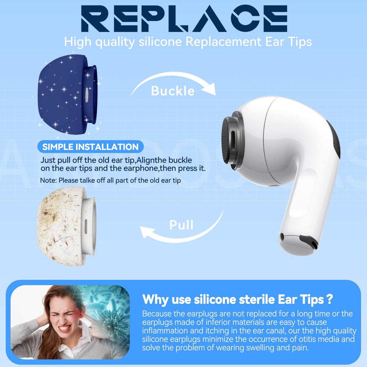 Inesore 4 Pairs Replacement Ear Tips for AirPods Pro 2nd/1st (White)