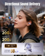 Kinglucky Clip-On Earbuds Gen 3, Open-Ear Wireless Bluetooth 6.0 Headphones with Mic, Secure Fit for Small Ears & Glasses Wearers, 50H Playtime, LED Digital Display, ENC, IPX5 Waterproof(Balck)