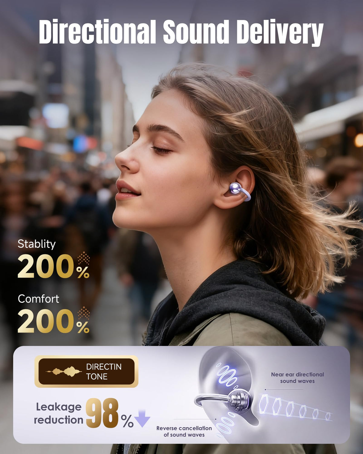 Kinglucky Clip-On Earbuds Gen 3, Open-Ear Wireless Bluetooth 6.0 Headphones with Mic, Secure Fit for Small Ears & Glasses Wearers, 50H Playtime, LED Digital Display, ENC, IPX5 Waterproof(Balck)