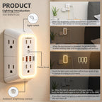 3 Pack Surge Protector Outlet Extender, 6 Outlet Splitter with 4 USB Ports (2 USB C), Multi Plug Wall Outlet 1050J Power Strip, USB Wall Charger for Home Office Kitchen Travel-ETL