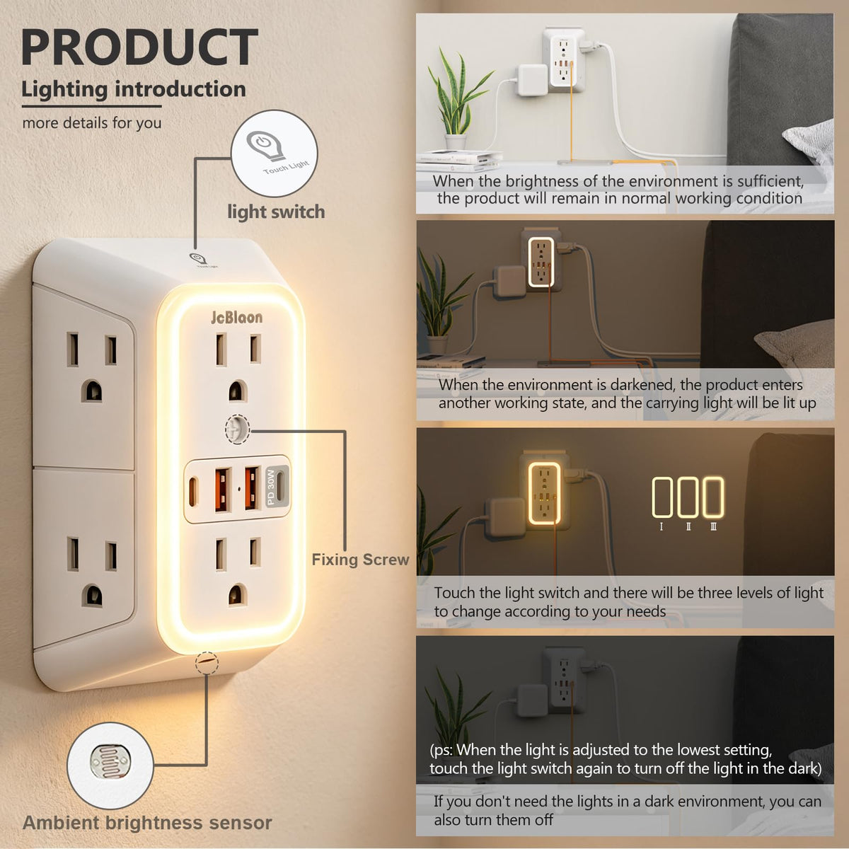 3 Pack Surge Protector Outlet Extender, 6 Outlet Splitter with 4 USB Ports (2 USB C), Multi Plug Wall Outlet 1050J Power Strip, USB Wall Charger for Home Office Kitchen Travel-ETL