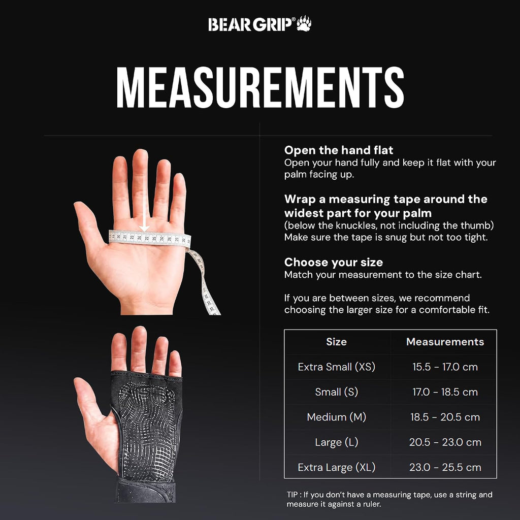 BEAR GRIP Gym Gloves for Men & Women – Open Workout Gloves with Adjustable Wrist Wraps, Breathable Silicone Grip Design for Weightlifting, Bodybuilding, Powerlifting & Calisthenics