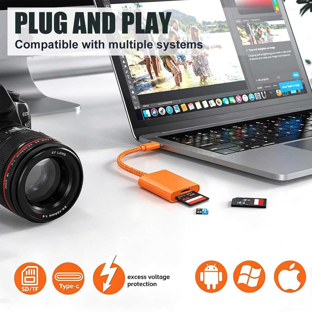 La Brodée SD Card Reader for iPhone iPad, Lightning+USB C Camera Adapter
