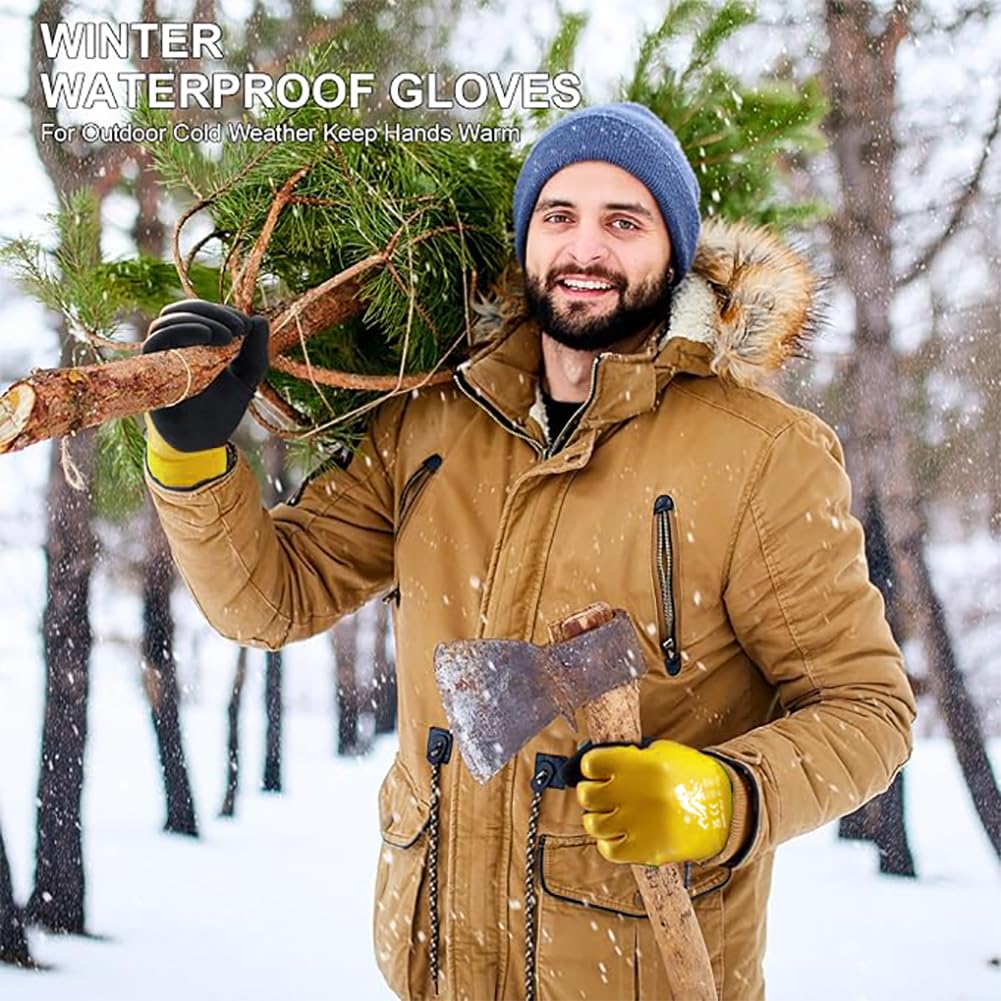 Winter Work Gloves Thermal Fleece Liner Waterproof Coating Superior Grip for Cold Weather Car Washing Gardening Fishing Multipurpose