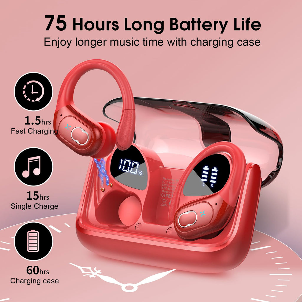 Aptkdoe Wireless Earbuds 75H Bluetooth 5.4 Sport Headphones with Earhooks