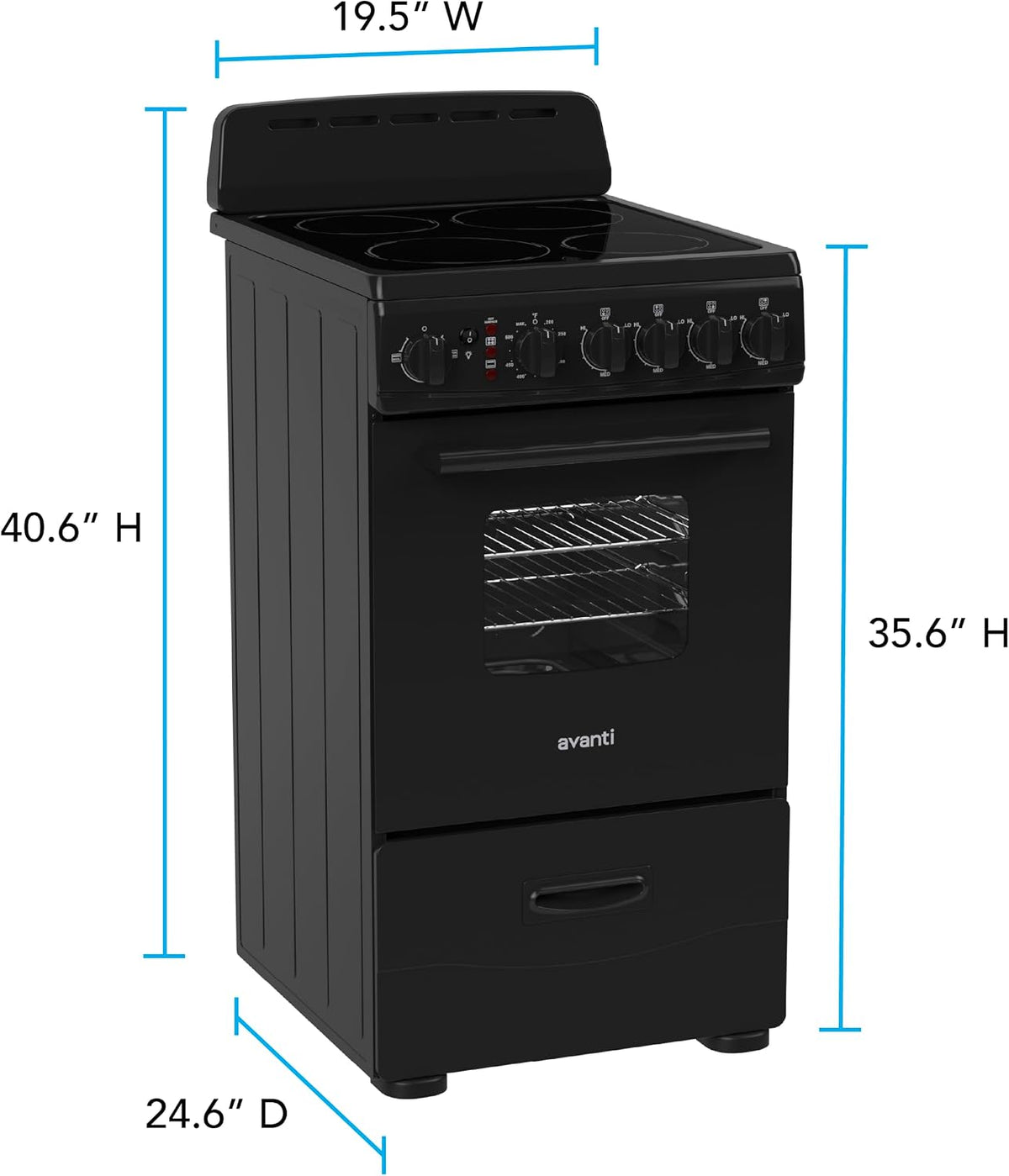 Avanti 20-Inch Freestanding Electric Range with Ceramic Glass Cooktop, in Black (CERU200P1B)