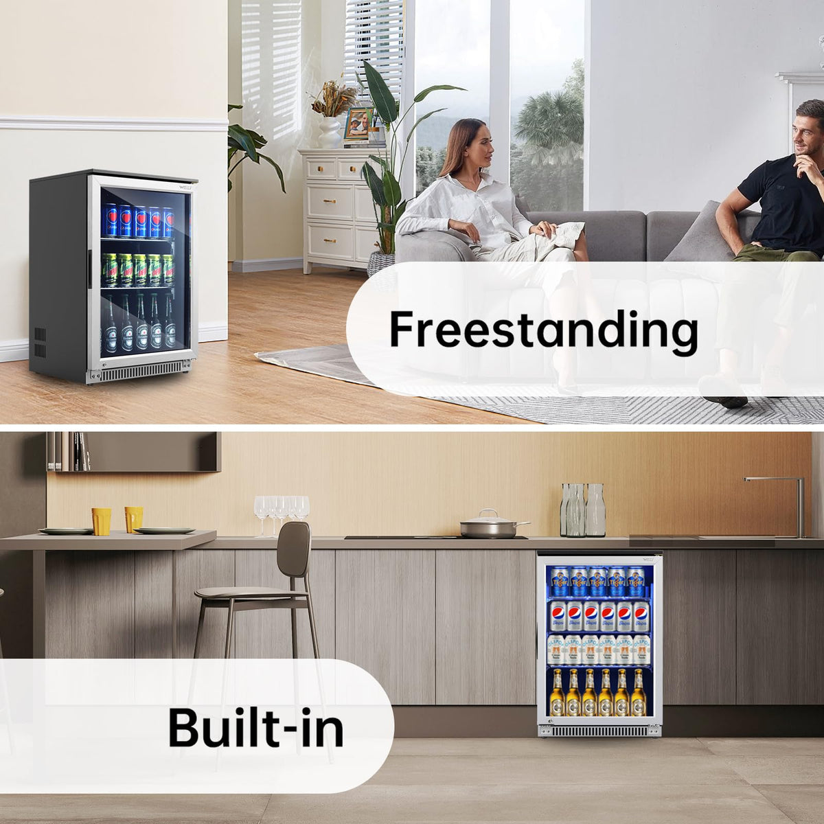 Weili 20 Inch Under Counter Beverage Refrigerator with Glass Door, 120 Can