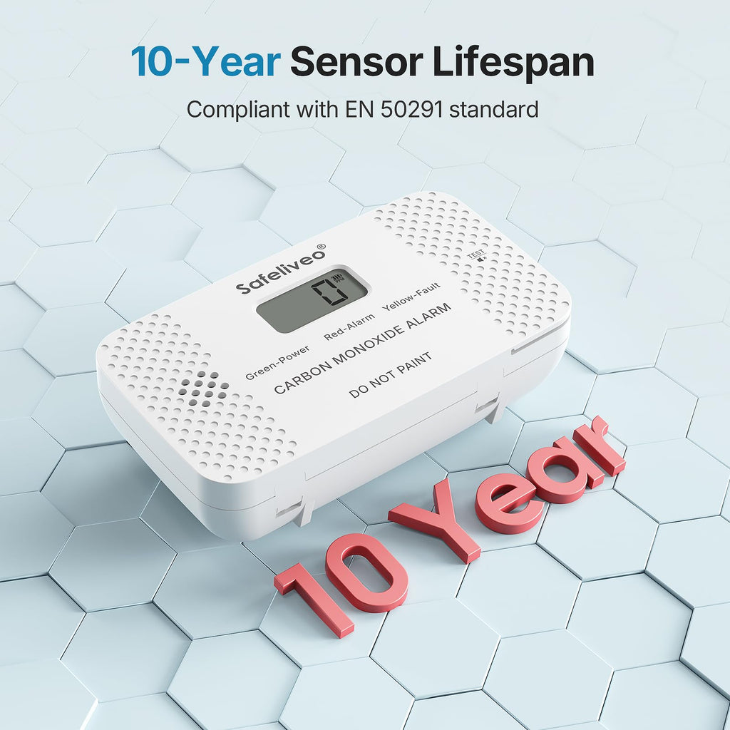 Safeliveo Carbon Monoxide Detector with Replaceable Battery, White, 2Pack