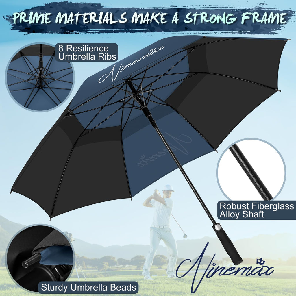 NINEMAX Large Golf Umbrella Windproof Strong 54/62/68 Inch,Extra Big Golf Umbrellas Automatic Open Double Canopy for Gents Women