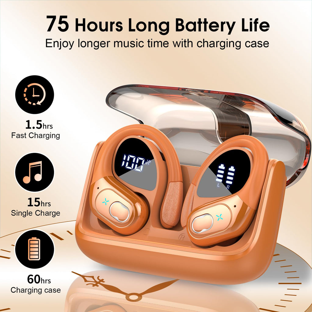 Aptkdoe Wireless Earbuds 75H Bluetooth 5.4 Sport Headphones with Earhooks