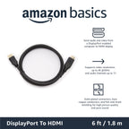 Amazon Basics DisplayPort to HDMI Cable, Uni-Directional, 0.9 m, Black