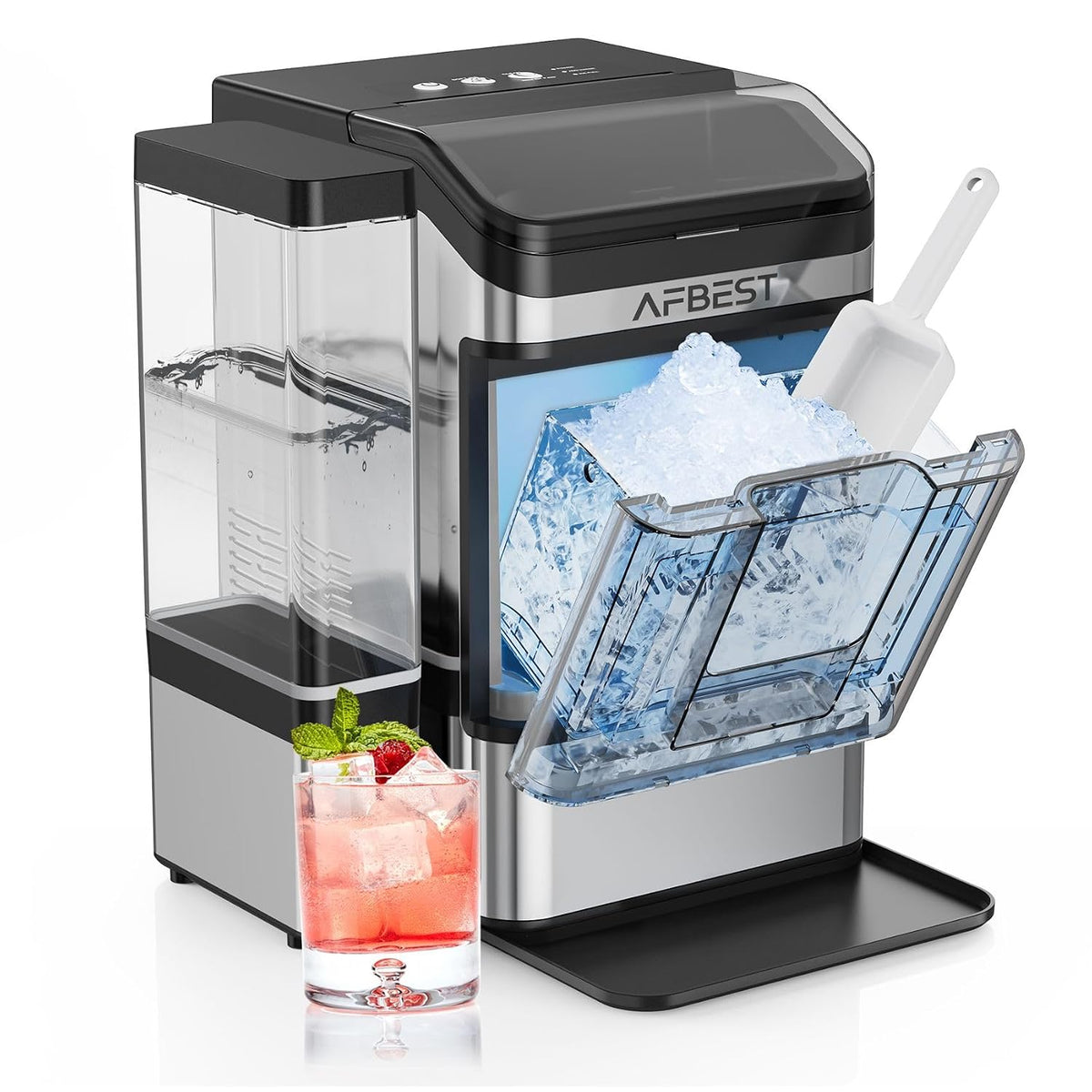 Large Capacity Countertop Ice Maker - 38 lbs/24H Output Chewable Nugget Ice, One-Touch Self-Cleaning, 3L+1.5L Dual Water Tanks, Portable Ice Machine for Home, Kitchen, Office, RV