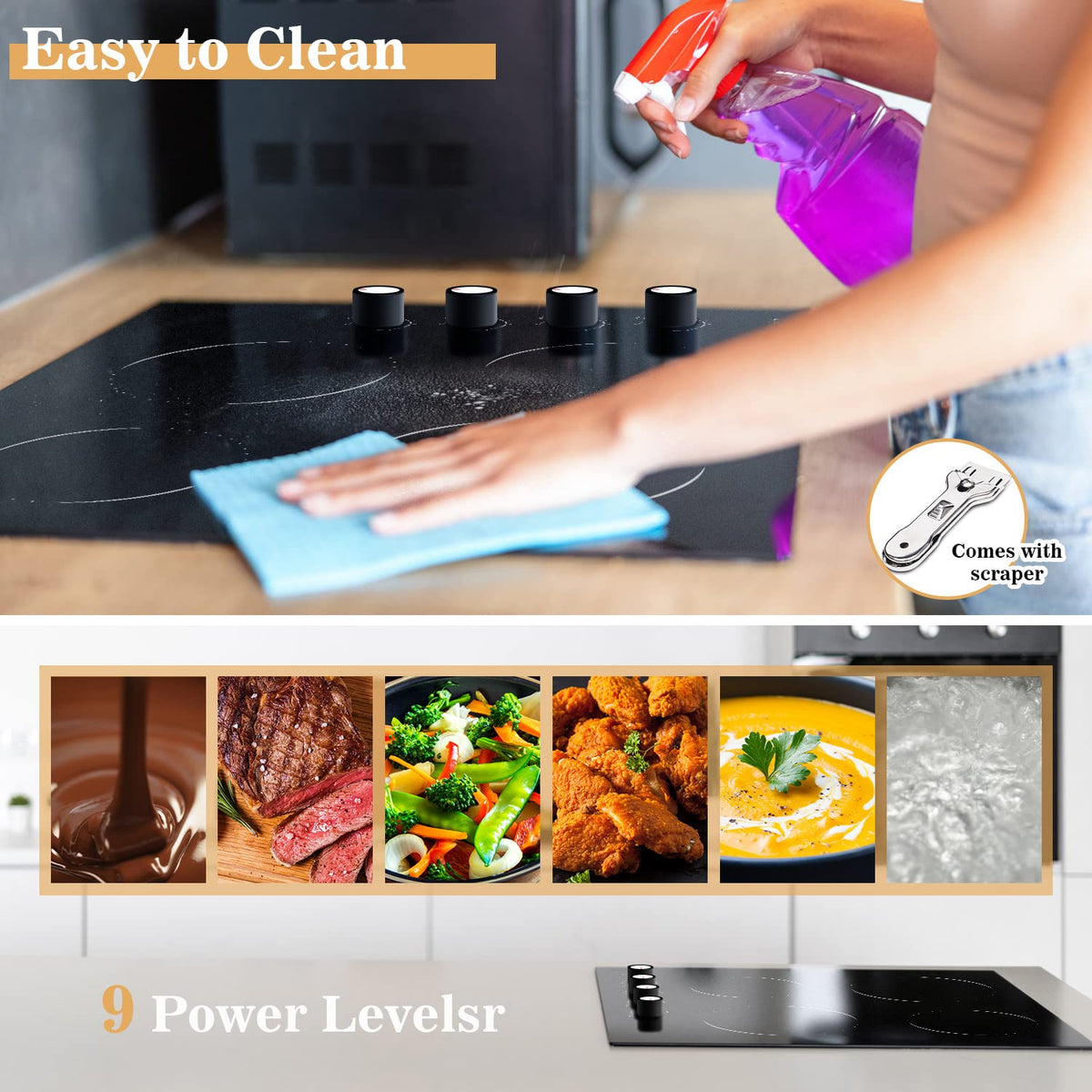 Hobsir 2 Burner Electric Cooktop 110V Plug In 2000W, Countertop & Built-in