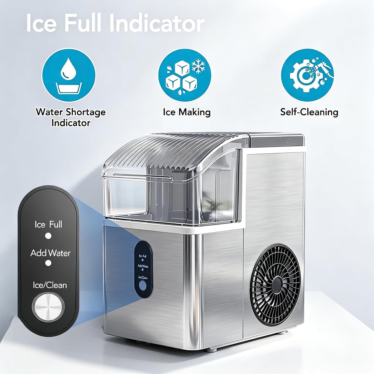 COWSAR Nugget Countertop Ice Maker, Automatic Ice Dispenser, 33 lbs/Day Chewable Pellet Ice Machine with Self-Cleaning & Measured Dispensing, Portable Ice Maker for Home, Kitchen, Office
