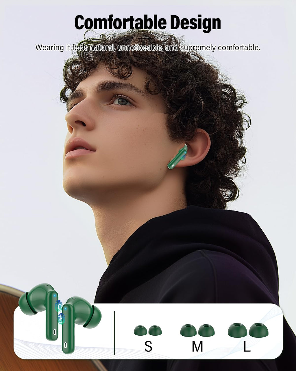 Wireless Earbuds, Bluetooth 5.4 Headphones Bass Stereo/Clear Calls, White