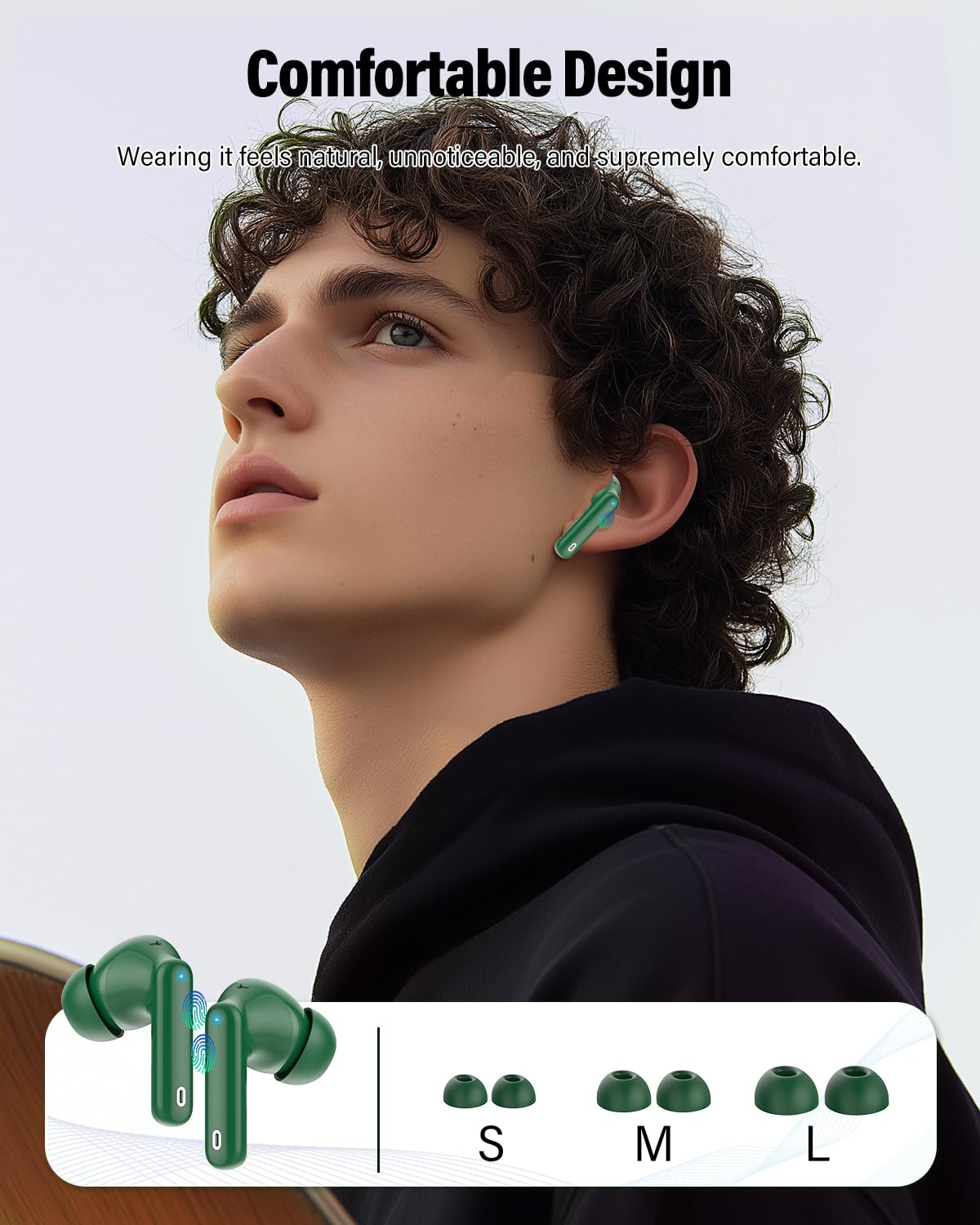 Wireless Earbuds, Bluetooth 5.4 Headphones Bass Stereo/Clear Calls, White