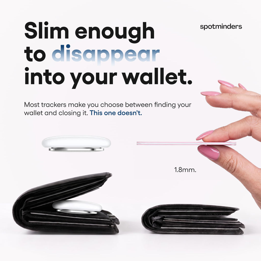 SPOTMINDERS Apple MFi Certified Wallet Tracking Card Black 4-Pack Travel Gifts for Him Works with Apple Find My Rechargeable Tracker IP68 Waterproof 0.07" Slim iPhone Item Finder for Luggage Passport