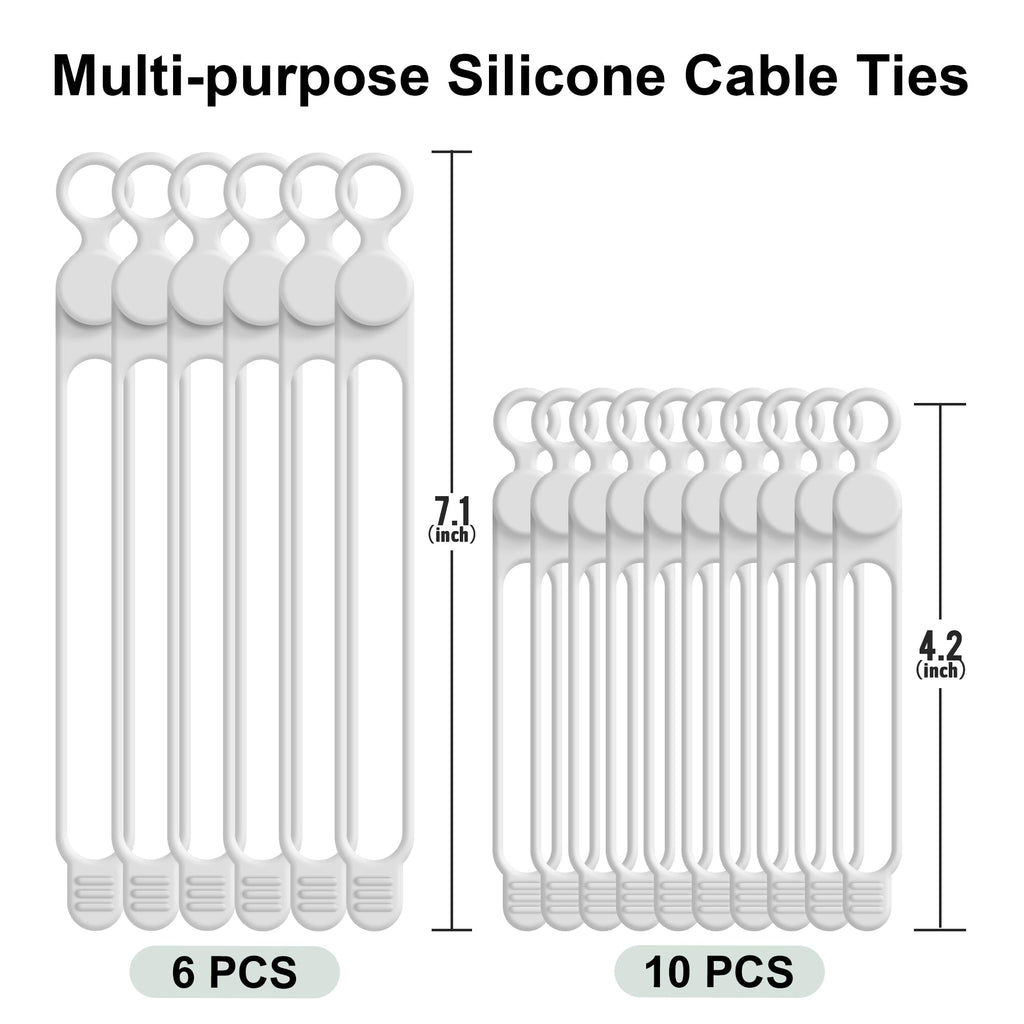 24Pcs Silicone Cable Ties, Cord Organizer Cable Management-Multi