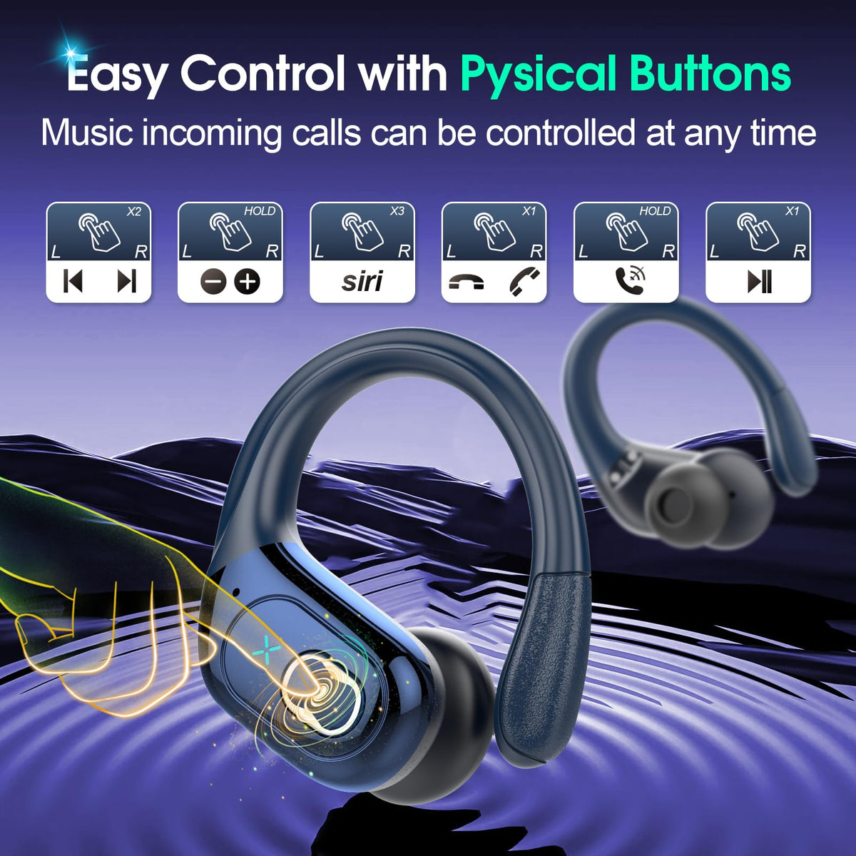 Aptkdoe Wireless Earbuds 75H Bluetooth 5.4 Sport Headphones with Earhooks
