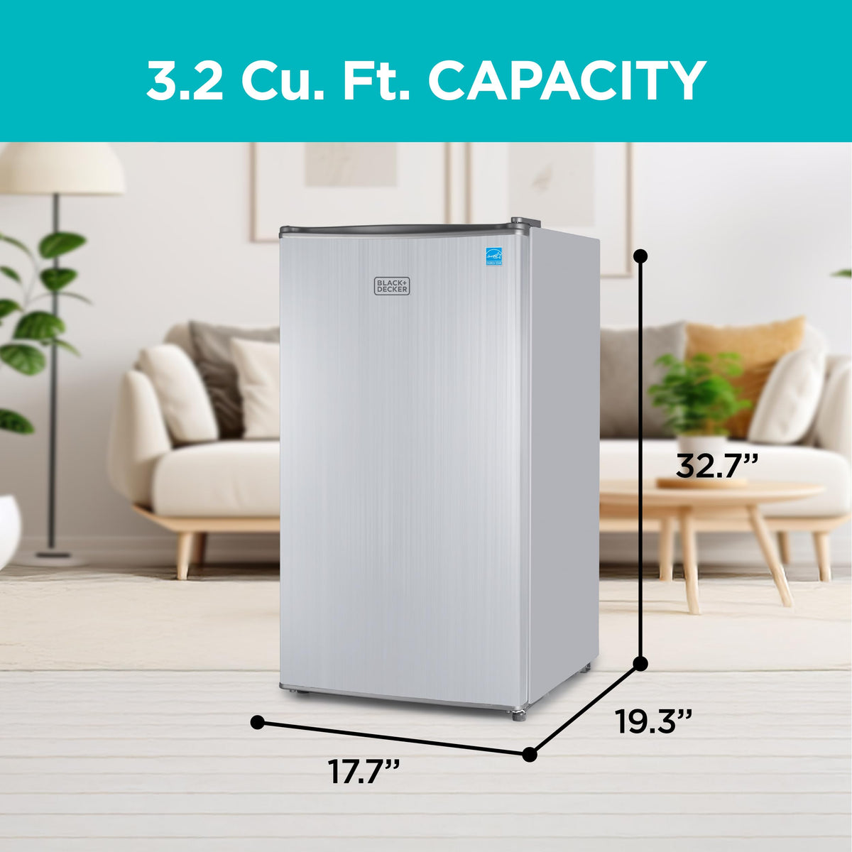 BLACK+DECKER 2.5 Cu. Ft. Compact Refrigerator, BCRK25V, Stainless Look