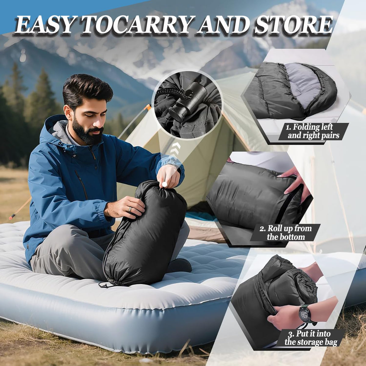 Sleeping Bag for Camping,Sleeping Bags for Adults Backpacking Waterproof,3 Seasons Adult Blanket,Small Packed Ultralight Carry Bag, Soft,Thick and Warm,for Outdoor Camping,Travel,Hiking