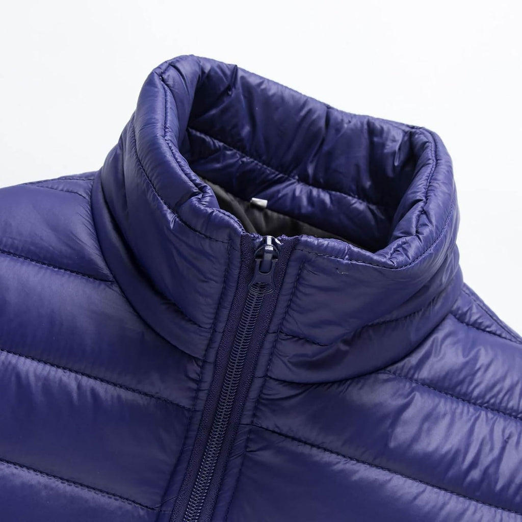 Men Winter Warm Down Jacket Long Sleeve Quilted Coats Casual Puffer Jackets Mens Outdoor Ski Hiking Windproof Stand Collar Full Zip Outwear Solid Color Thermal Coat