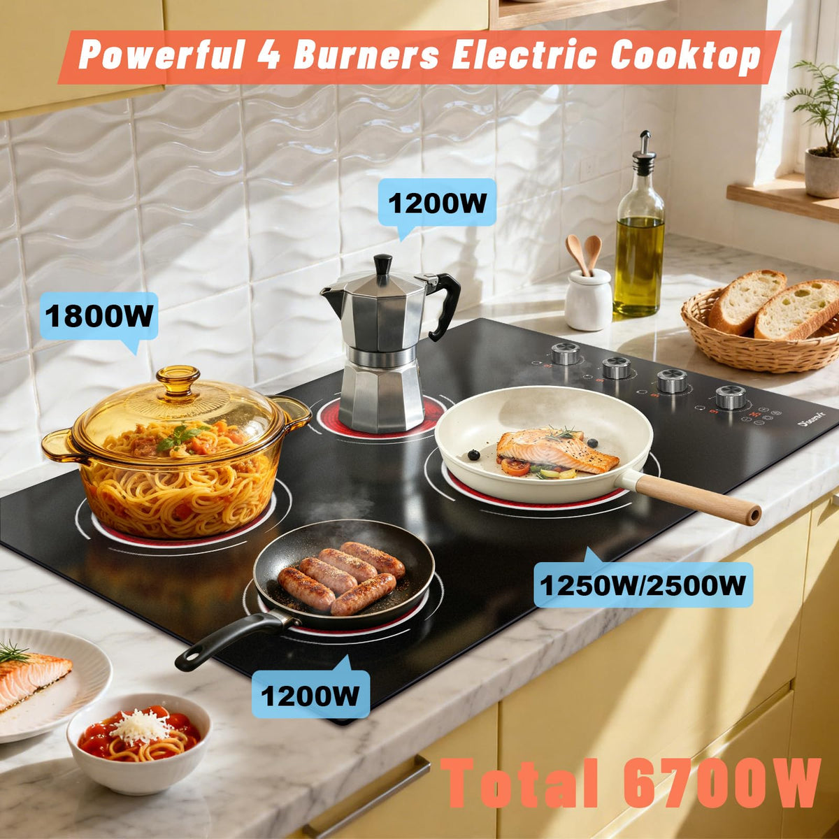 2 Burner Electric Cooktop 110V, 2000W Shard Power