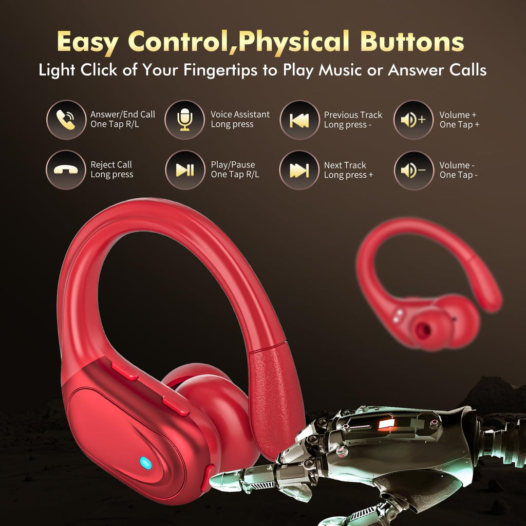 HAOYUYAN Wireless Earbuds, Sports Bluetooth Headphones, 80Hrs Playtime Ear Buds with LED Power Display, Noise Canceling Headset, IPX7 Waterproof Earphones for Workout/Running (Camel)
